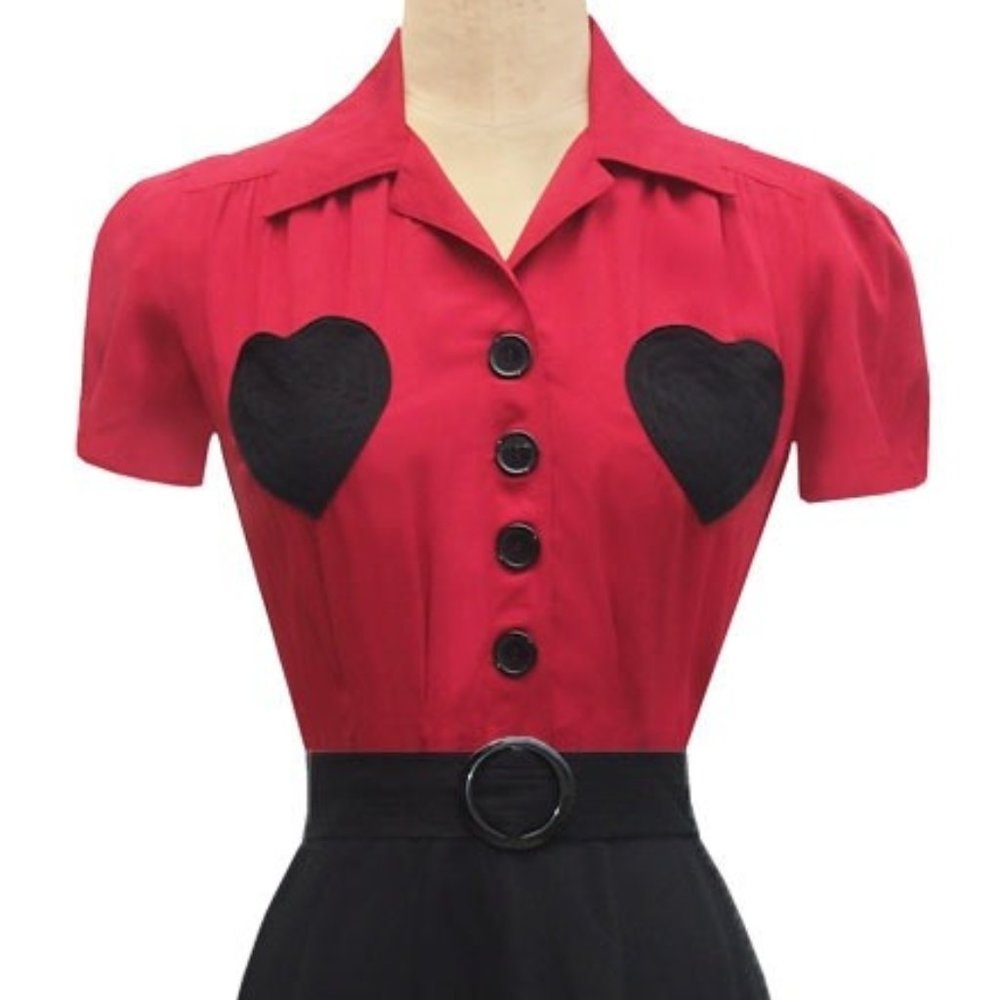 Sweetie Hearts Dress in Red with Black, heavy weight rayon